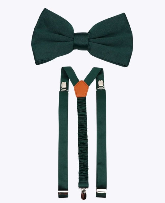 Noeud Papillon + Bretelles Vert n°4 Homme en Polyester «Anatole»