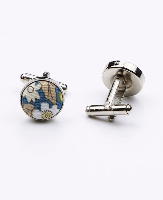 Boutons de Manchette Liberty Bleu n°3 en Coton | Gaspard - Unipap's