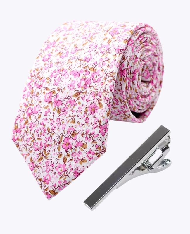 Stropdas + Dasspeld Liberty Roze nr.4 Heren in Katoen "Gaspard"