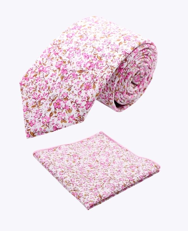 Stropdas + Pochet Liberty Roze nr. 4 Heren in Katoen "Gaspard"