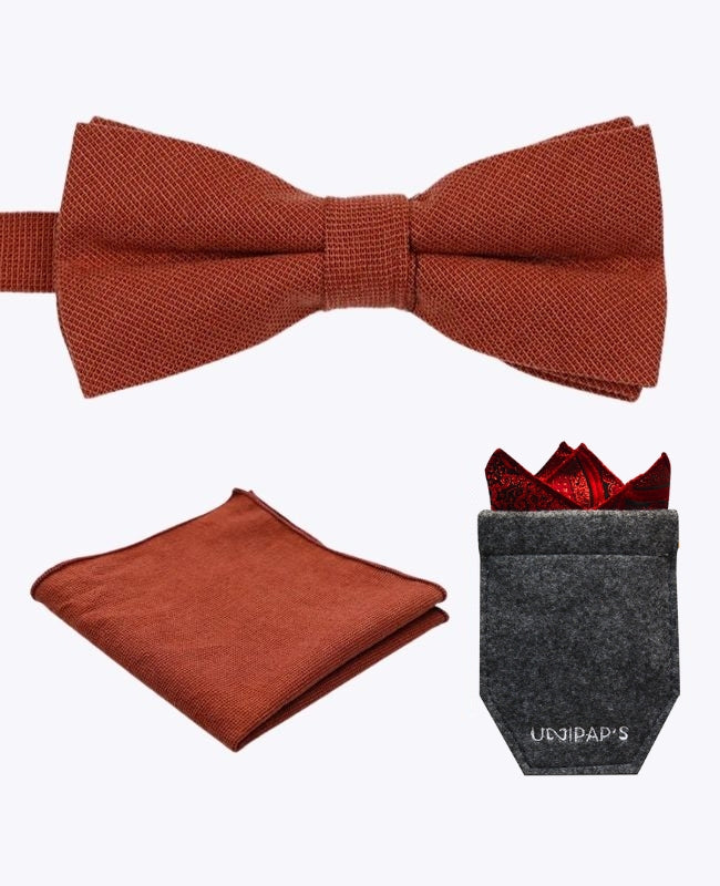 Vlinderdas + Pochet + Etui Terracotta Heren in Katoen "Edgard"