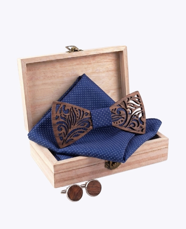 Cadeauset vlinderdas Blauw heren in hout "Baptiste"