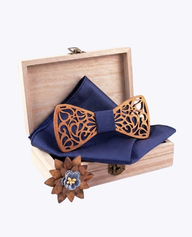 Geschenkset Vlinderdas Blauw Heren in Hout "Hercule"