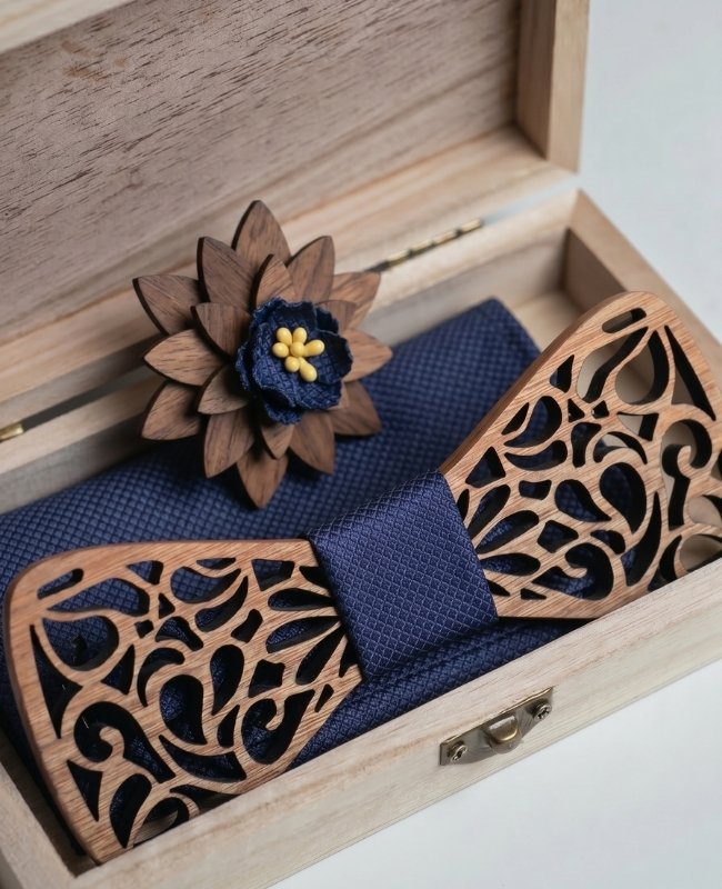 Geschenkset Vlinderdas Blauw Heren in Hout "Hercule"