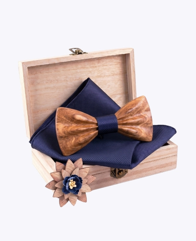 Geschenkdoos Vlinderdas Blauw Heren in Hout "Hippolyte"