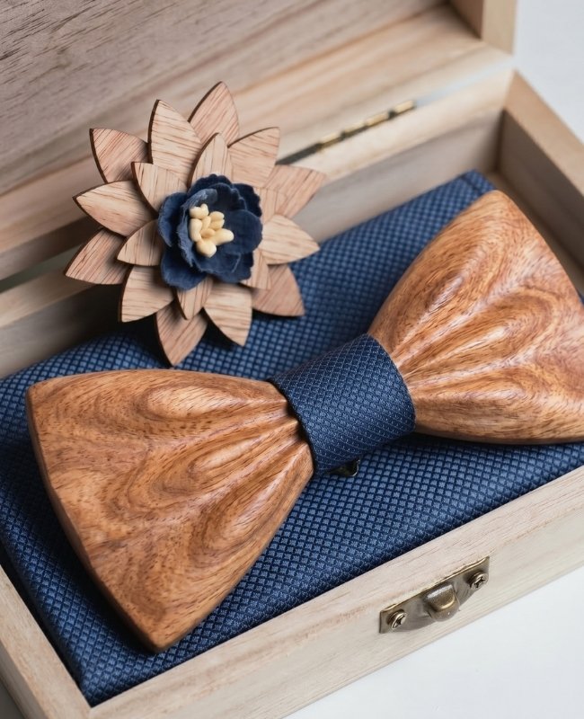 Geschenkdoos Vlinderdas Blauw Heren in Hout "Hippolyte"