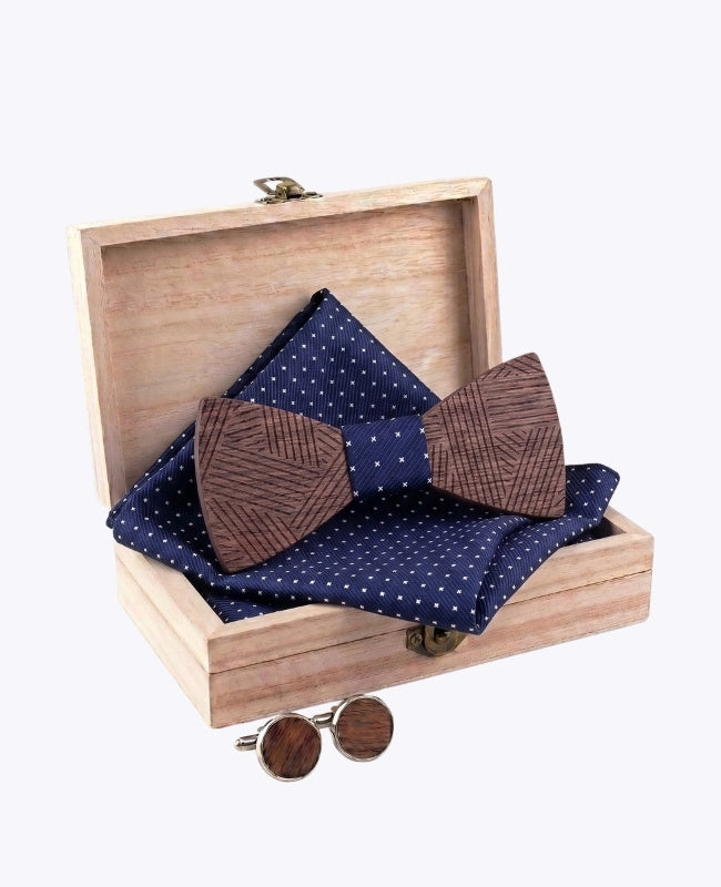 Geschenkdoos heren vlinderdas Blauw in hout "Léandre"