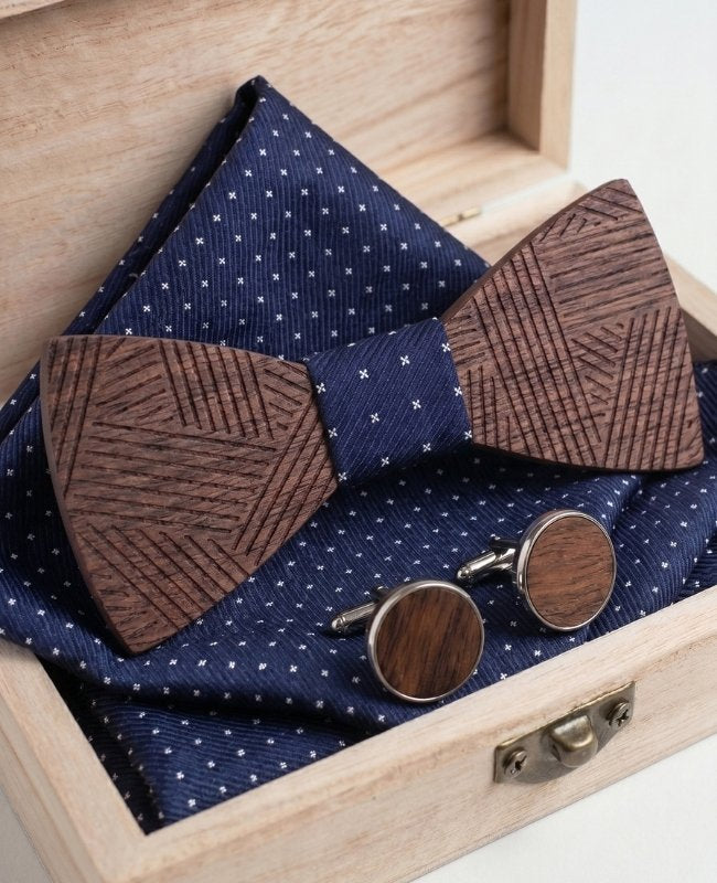 Geschenkdoos heren vlinderdas Blauw in hout "Léandre"