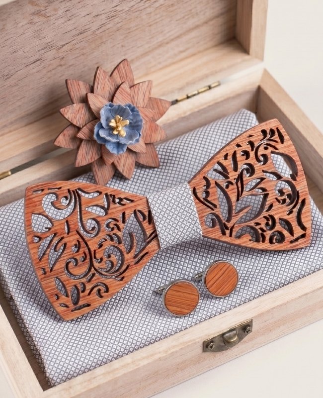Geschenkdoos Vlinderdas Grijs heren in Hout "Édouard"
