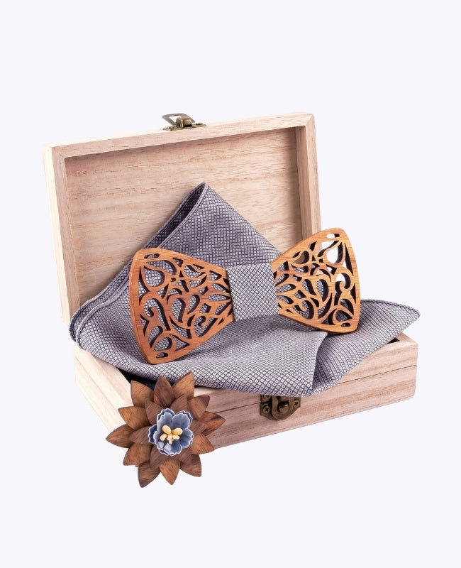 Geschenkset Vlinderdas Grijs Heren in Hout "Hercule"