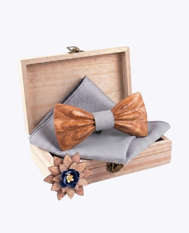 Geschenkdoos Vlinderdas Grijs Heren in Hout "Hippolyte"