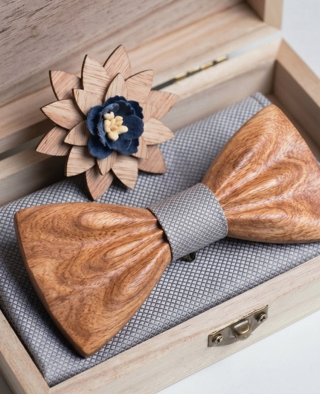 Geschenkdoos Vlinderdas Grijs Heren in Hout "Hippolyte"