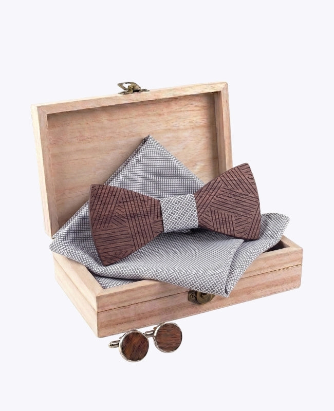 Geschenkdoos heren vlinderdas Grijs in hout "Léandre"