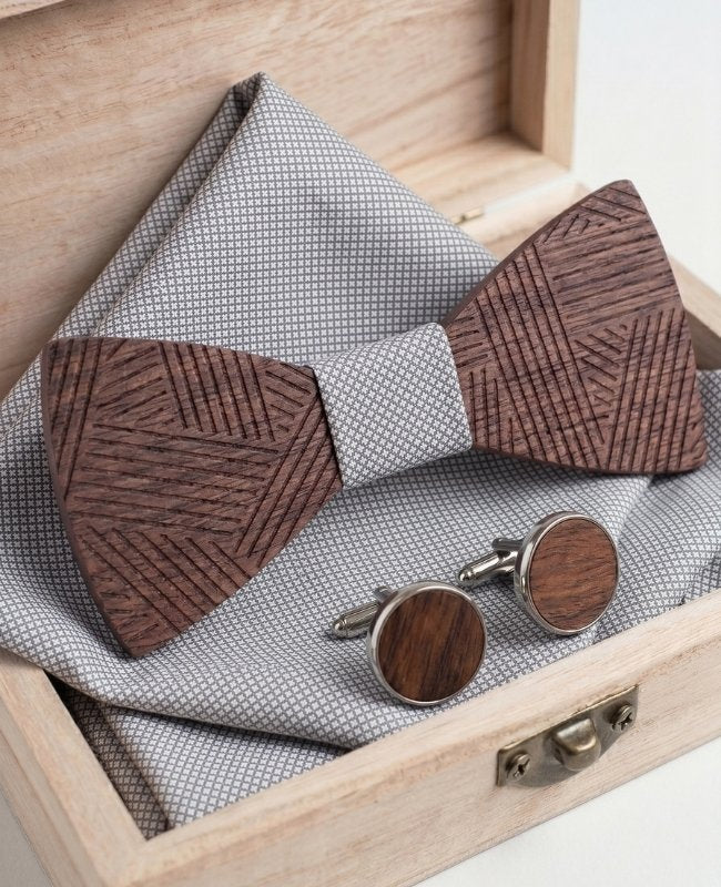 Geschenkdoos heren vlinderdas Grijs in hout "Léandre"