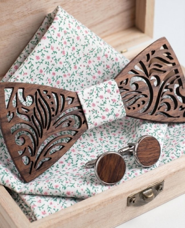 Cadeauset vlinderdas Liberty heren in hout "Baptiste"
