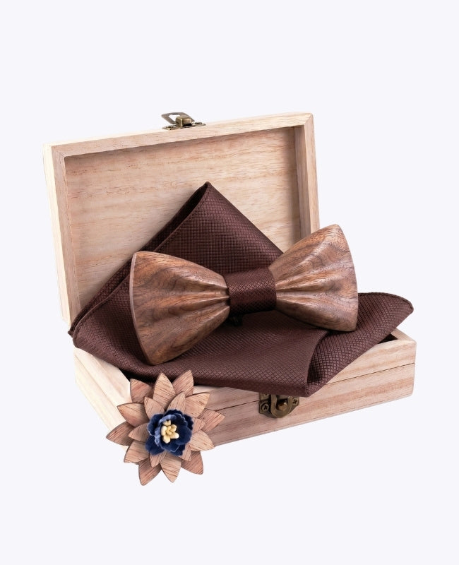 Geschenkdoos Vlinderdas Bruin Heren in Donker Hout "Hippolyte"