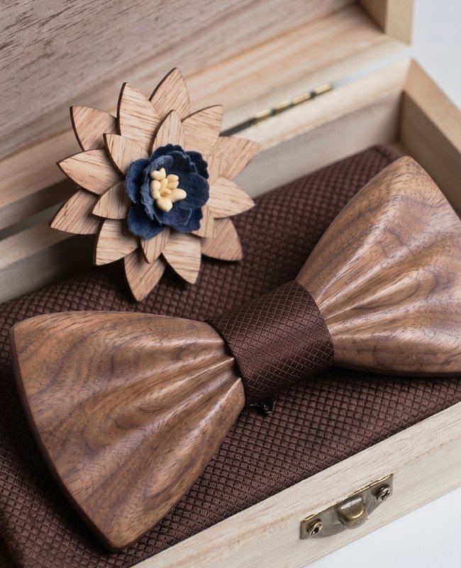 Geschenkset Vlinderdas Bruin Heren in Donker Hout "Hippolyte"