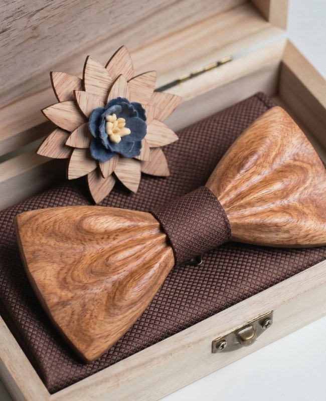 Geschenkset Vlinderdas Bruin Heren in Hout "Hippolyte"