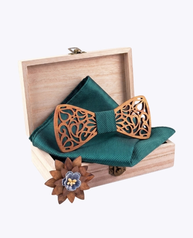 Geschenkset Vlinderdas Groen Heren in Hout "Hercule"