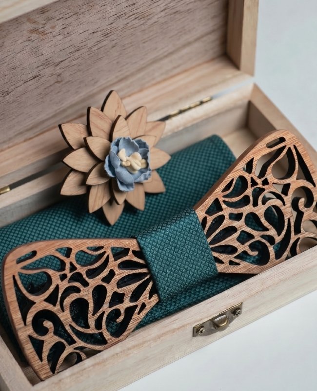 Geschenkset Vlinderdas Groen Heren in Hout "Hercule"