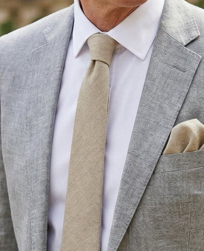 Cravate Beige n°2 Homme en Lin «Basile»