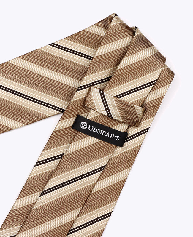 Stropdas Beige nr.2 Gestreept Heren in Polyester "Edmond"