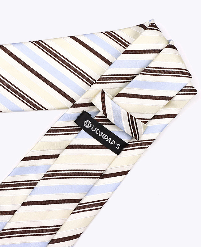 Stropdas Wit Gestreept Heren in Polyester "Edmond"