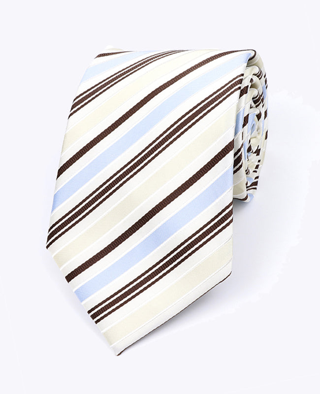 Stropdas Wit Gestreept Heren in Polyester "Edmond"