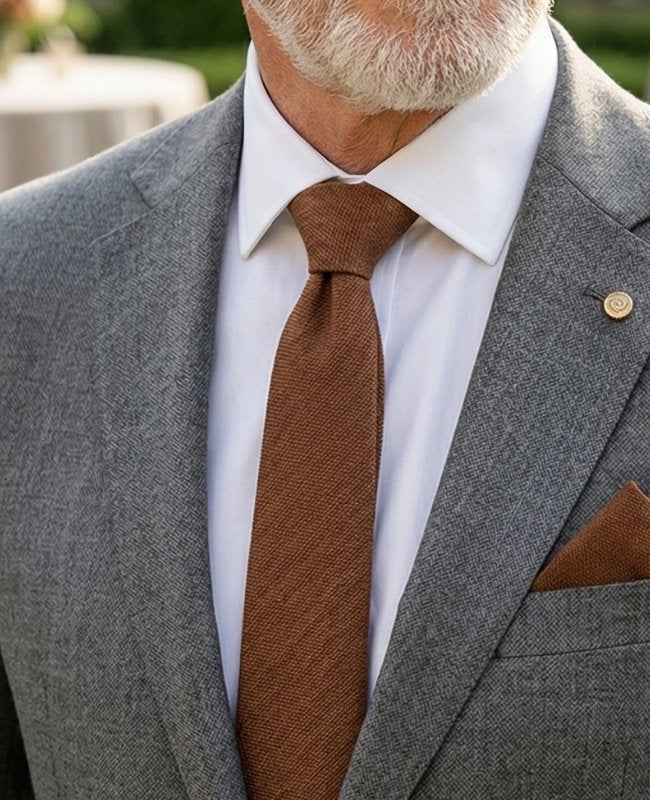 Cravate Marron n°1 Homme en Lin «Basile»