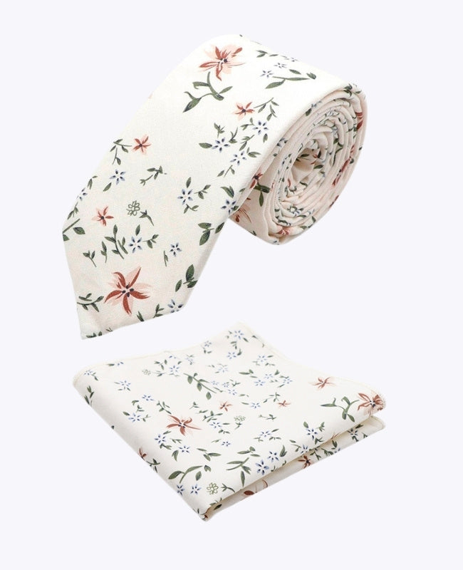 Stropdas + Pochet Liberty Wit nr.8 Heren in Katoen "Charles"