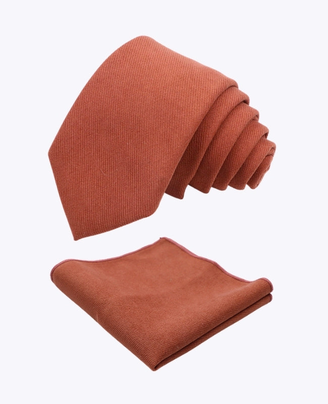 Stropdas + Pochet Terracotta nr.3 Heren in Fluweeleffect "Simon"