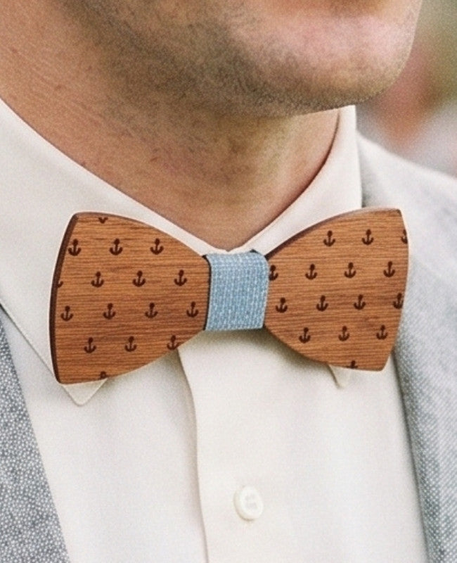 Vlinderdas Blauw Heren in Hout "Côme"
