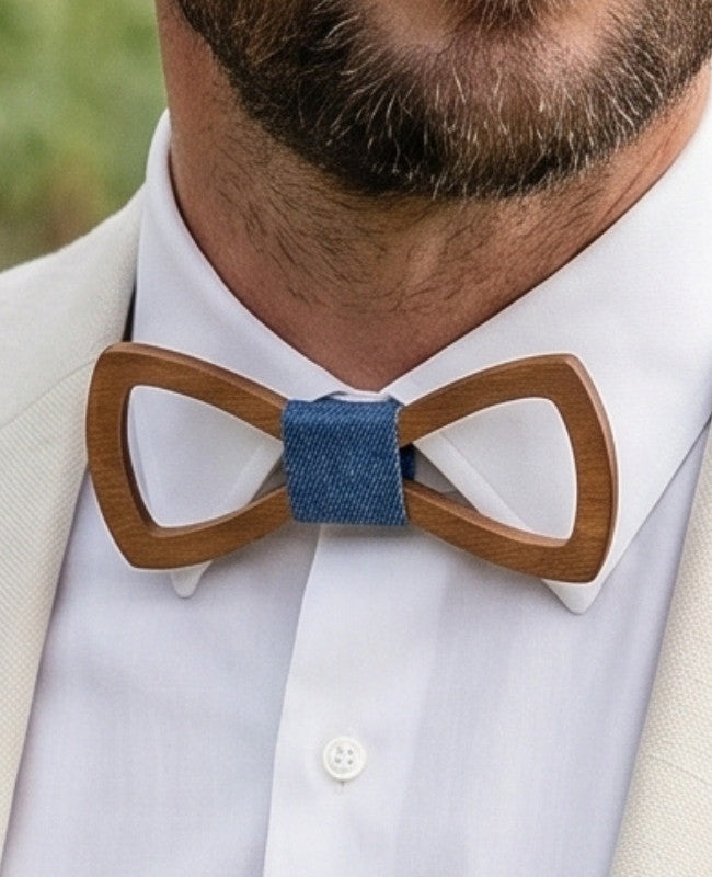 Vlinderdas Blauw Heren in Hout "Émile"
