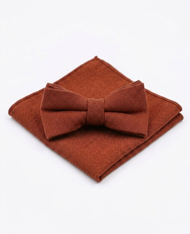 Vlinderdas Kinderen + Pochet Terracotta in Katoen "Edgard"