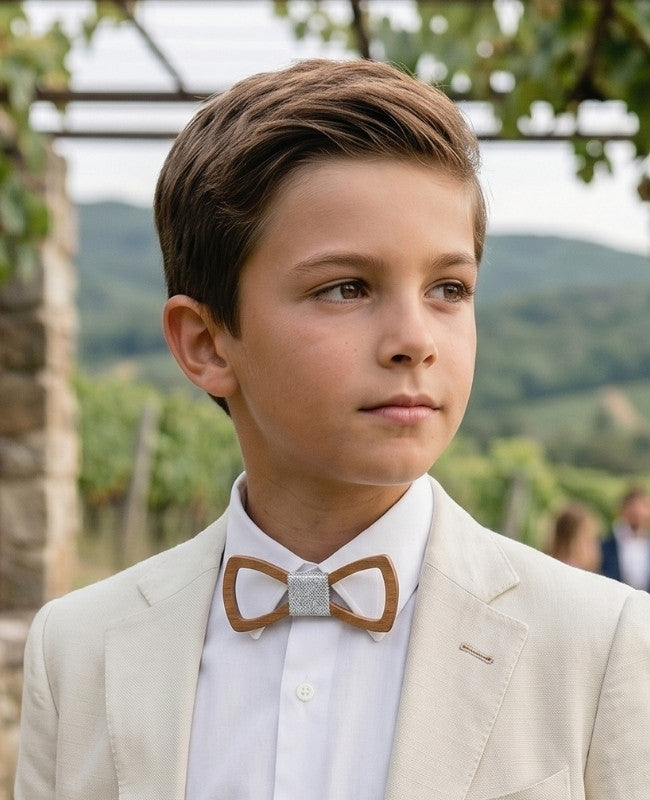 Noeud Papillon Gris Enfant en Bois «Émile»