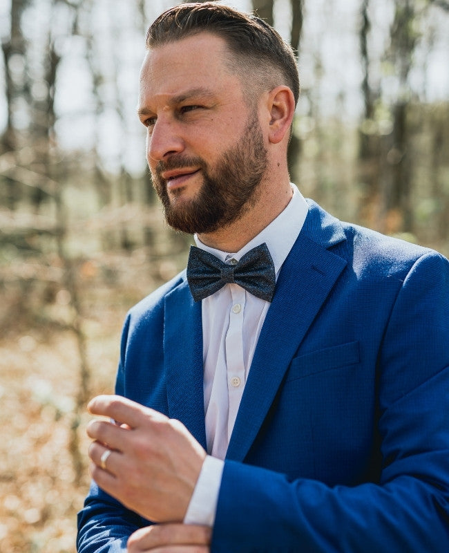 Vlinderdas Met Pailletten Blauw nr.4 Heren in Polyester "Olive"