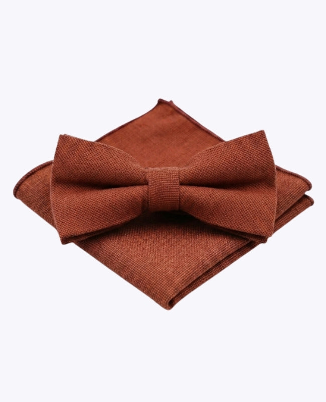 Vlinderdas + Pochet Terracotta Heren in Katoen "Edgard"