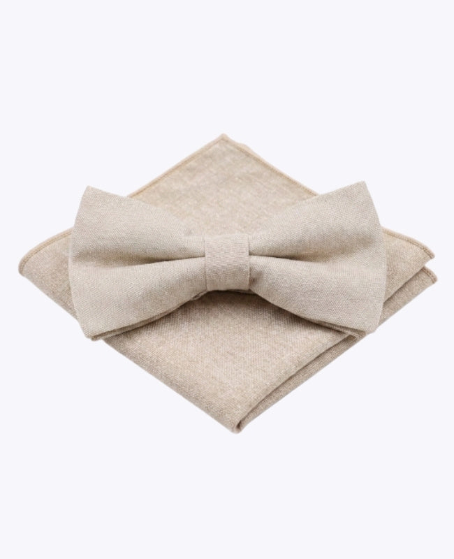Vlinderdas + Pochet Beige Heren in Katoen "Edgard"