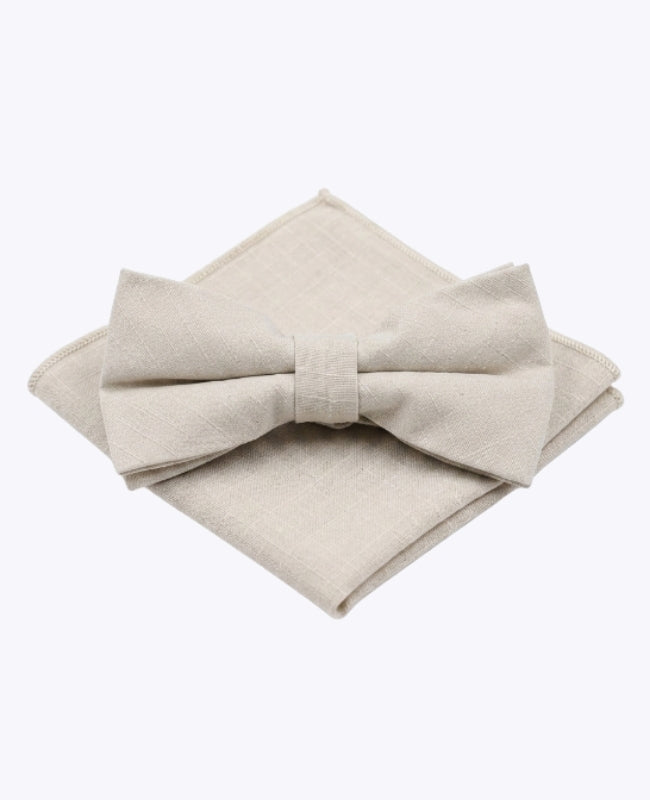 Noeud Papillon + Pochette de Costume Beige n°1 Homme en Coton «Oscar»