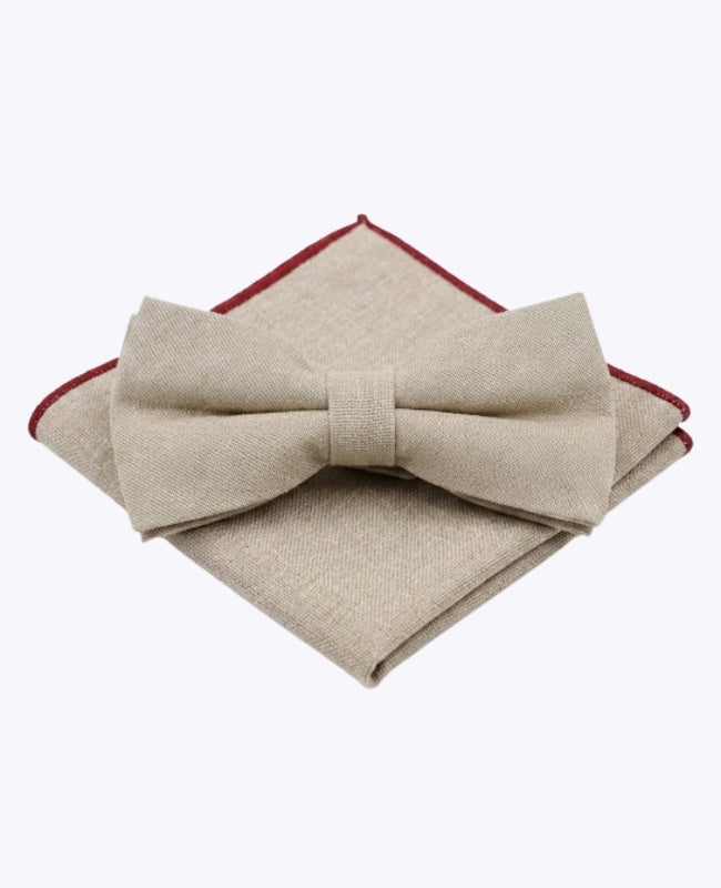 Vlinderdas + Pochet Beige nr.2 Heren in Linnen "Basile"