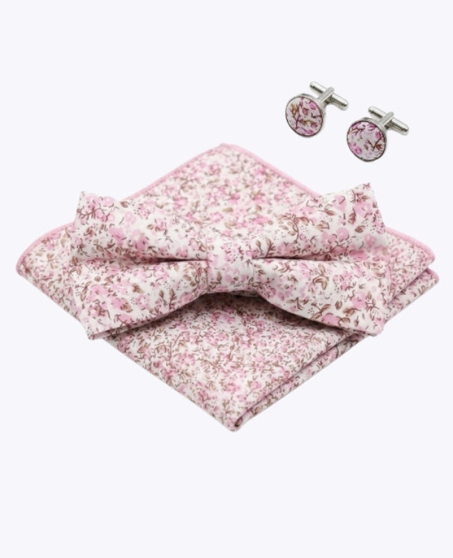 Vlinderdas + Pochet + Manchetknopen Liberty Roze nr.4 Heren in Katoen "Gaspard"