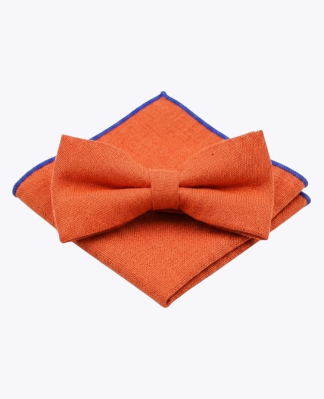 Vlinderdas + Pochet Oranje nr.1 Heren in Linnen "Basile"