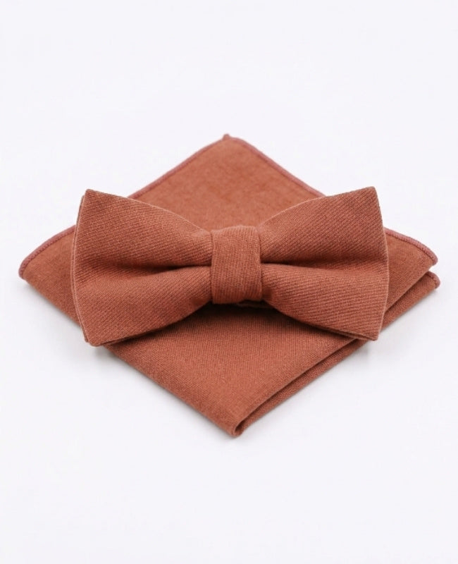 Vlinderdas + Pochet Terracotta nr.3 Heren in Fluweeleffect "Simon"