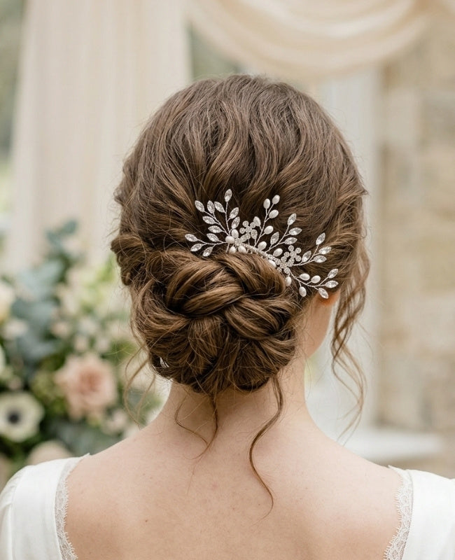 Peigne Fleuri Argent n°1 Femme «Élise»