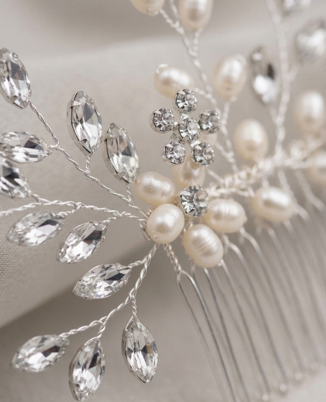 Peigne Fleuri Argent n°1 Femme «Élise»